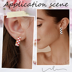 4 par de pendientes de aro de aleación esmaltada con diseño rectangular y estampado de tartán&nbsp;EJEW-SC0002-26A