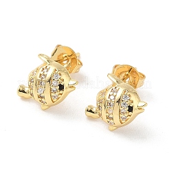 Серьги-гвоздики из латуни с микропаве из прозрачных кубических цирконий в форме рыб&nbsp;EJEW-Z144-20G