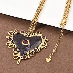 Цепочка-подвеска в форме сердца из нержавеющей стали 304 с эмалированной основой&nbsp;NJEW-P430-04B-G