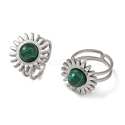 Bracciale aperto in malachite naturale e acciaio inossidabile&nbsp;RJEW-JR01091-02