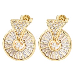 Boucles d'oreilles rondes plates en laiton micro pavé de zircones cubiques transparentes&nbsp;EJEW-D351-11G