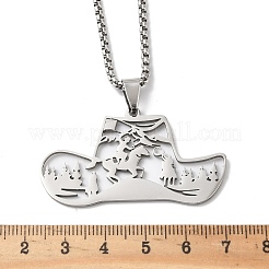 201 полое ожерелье с ковбойской шляпой из нержавеющей стали&nbsp;LS-NJEW-H065-27P