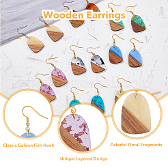 8 пара двухцветных сережек из смолы и дерева с железными булавками&nbsp;EJEW-AB00033