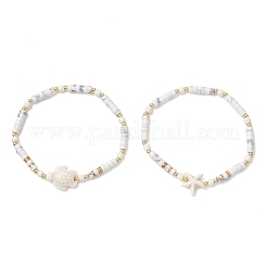 2 шт. эластичные браслеты из бусин натурального говлита и окрашенной синтетической бирюзы для женщин&nbsp;BJEW-JB13216