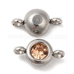 304ステンレススチールシングルラインストーンコネクタチャーム  フラットラウンドいリンク  ステンレス鋼色  ライトピーチ  12x6.5x4mm  穴：2mm&nbsp;STAS-E194-13P-13