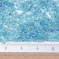 MIYUKIラウンドロカイユビーズ  日本製シードビーズ  11/0  （rr2429)シルバーラインダークアクア  2x1.3mm  穴：0.8mm  約50000個/ポンド&nbsp;SEED-G007-RR2429