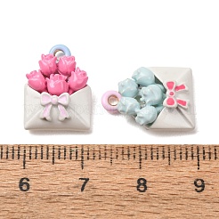 合金エナメルチャーム  花のチャームが付いた封筒  カラフル  16x12x6mm  穴：1.6mm&nbsp;AL-CBA61EE-08