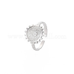 Bague ouverte ronde plate en acier inoxydable 304 anti-ternissement avec initiale pour homme et femme&nbsp;RJEW-S405-246P-J