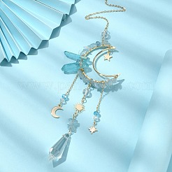 Украшения из натуральной аквамариновой крошки и латунных подвесок в виде луны&nbsp;HJEW-TA00066-04