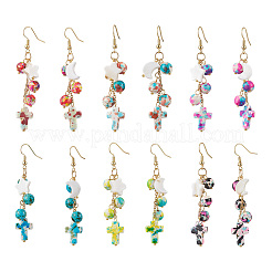 Серьги-подвески из нержавеющей стали 304 с синтетической бирюзой и луной и звездами EJEW-JE06516-02