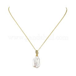 Collana da donna con ciondolo a forma di perla keshi barocca naturale e catena a maglie in ottone.&nbsp;NJEW-JN06174