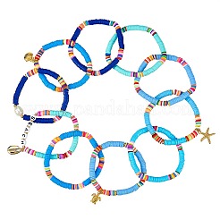 10 pièces 10 styles en argile polymère heishi perles ensembles de bracelets extensibles&nbsp;BJEW-JB05922