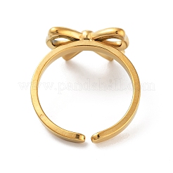 女性用304ステンレススチールオープンカフリング  蝶結び  18KGP本金メッキ  調整可能  蝶結び：13x15mm&nbsp;RJEW-Z044-01G-05
