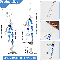 6шт 2-х стилевые ремешки для мобильных телефонов из стекла и сплава&nbsp;HJEW-SC0001-90