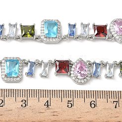 Теннисные ожерелья в форме капли с квадратом и латунным паве из разноцветных кубических цирконий&nbsp;NJEW-G183-09P