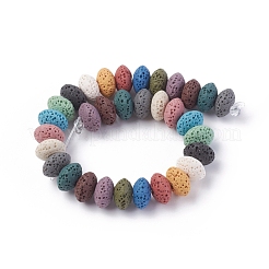 天然溶岩岩ビーズ連売り  染め  ロンデル  ミックスカラー  10~11x6mm  穴：1.8mm  34個/連  7.87インチ（20cm）&nbsp;G-F671-01B-17
