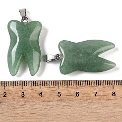 天然石グリーンアベンチュリンペンダント  ステンレススチールカラーの歯チャーム、ステンレススチール製の金具  39.5~40x19~19.5x8~8.5mm  穴：3.5x6.5mm&nbsp;G-G115-01A