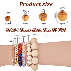 200шт 4 вида деревянных бусин WOOD-PH0002-92