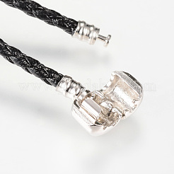 模造革ヨーロピアンスタイルのブレスレット作り  真鍮の留め金付き  ブラック  7-5/8インチ（195mm）x3mm&nbsp;X-MAK-R011-02B