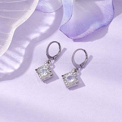 Pendientes de aro de acero inoxidable 304 con circonita cúbica transparente en forma de rombo para mujer&nbsp;EJEW-JE05992