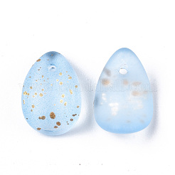 透明スプレー塗装ガラスチャーム  金箔  艶消し  花弁  ライトスカイブルー  12x8x4.5mm  穴：1mm&nbsp;GLAA-T016-36-G01
