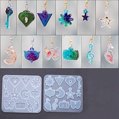 DIYペンダントシリコンモールド  レジン型  ハートキー  ハートロック  三角形  花  スター  ムーン  キツネの頭  蝶  音符  葉  カップ  ホワイト  77x79x4mm  穴：1.5~2.5mm  内径：11.5~25x9~20mm&nbsp;DIY-C054-09