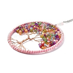 Проволочные чипсы окрашенное стекло и натуральный аметист большие подвесные украшения&nbsp;LS-HJEW-A005-01B