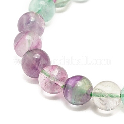 Bracciale elasticizzato con perle tonde di fluorite naturale&nbsp;BJEW-JB07235-02