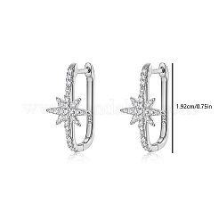 女性用スターリングシルバー製パヴェモアッサナイトフープピアス925点  スター  プラチナ  19.2mm&nbsp;VF8050