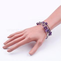 Четыре петли обернуть аметист бусы браслеты BJEW-JB02590-05