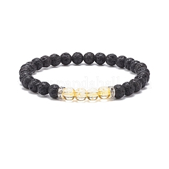 Эластичный браслет из круглых бусин из драгоценных камней и натуральной лавы BJEW-JB08468