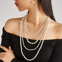 Elegantes französisches Set aus mehrreihiger Halskette und Ohrringen aus Imitationsperlen aus Kunststoff für Damen&nbsp;EN7269
