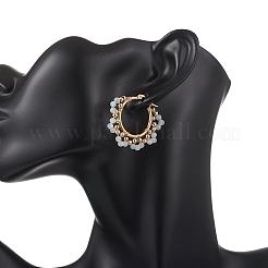 Серьги-кольца из латуни с натуральным аквамарином&nbsp;EJEW-TA00782-02