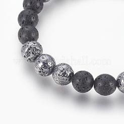 Bracciale elasticizzato con perline in pietra lavica naturale&nbsp;X-BJEW-P233-A01