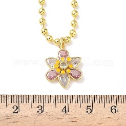 Латунные подвески в форме цветка с розовым и прозрачным кубическим цирконием и эмалевым паве NJEW-G183-04G