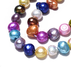 天然養殖淡水パールビーズ連売り  染め  オーバル  カラフル  7~8.5x7.5~9.5x4.5~7.5mm  穴：0.8mm  約47~49個/連  13.50インチ〜13.98インチ（34.3cm〜35.5cm）&nbsp;X-PEAR-N014-07E