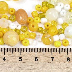 DIY ランプワークビーズとガラスシードベッドジュエリー作りのファインディングキット  混合図形  きいろ  2~12.5x3~10.5mm  穴：0.9~2mm&nbsp;SEED-K010-01D