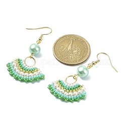 Веер из стеклянных бусин с подвесками из искусственного жемчуга EJEW-MZ00066