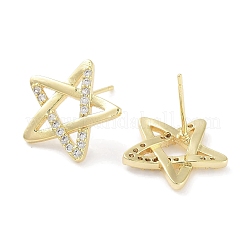 真鍮マイクロパヴェクリアキュービックジルコニアスタッドイヤリング（女性用）  スター  18KGP本金メッキ  15x15mm&nbsp;EJEW-S217-F07