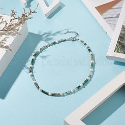 天然モスアゲート & パール & クリスタル ラインストーン ビーズ ネックレス (女性用)  16.89インチ（42.9cm）&nbsp;NJEW-JN04209-04