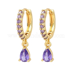 Orecchini pendenti a cerchio in ottone con micro pavé di zirconi cubici&nbsp;KK-Z166-13G-01