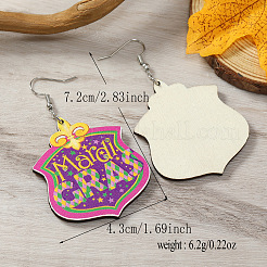 Boucles d'oreilles pendantes en plumes de bois pour fête de carnaval&nbsp;KF5702-1