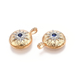 Плоские круглые подвески со звездами из латуни с микропаве из прозрачного кубического циркония&nbsp;KK-G436-17G