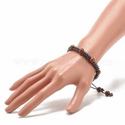 Плетеный браслет из натурального дерева венге и синтетического гематита&nbsp;BJEW-JB07933