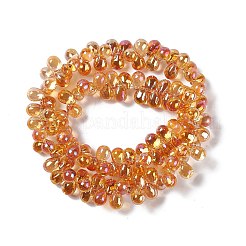 電気メッキガラスビーズセット  トップドリルビーズ  フル虹メッキ  ティアドロップ  オレンジ  13.5x9.5mm  穴：0.9mm  約120個/連  23.23''（59センチメートル）&nbsp;EGLA-L031-FR01