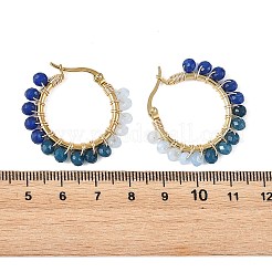 Boucles d'oreilles créoles en acier inoxydable 201 et perles rondelles en jade naturel teint de Malaisie&nbsp;EJEW-JE07415-02