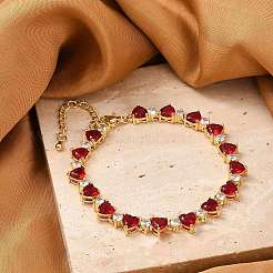 Bracelets à maillons en laiton micro pavé en oxyde de zirconium rouge pour femmes&nbsp;BJEW-M047-02B