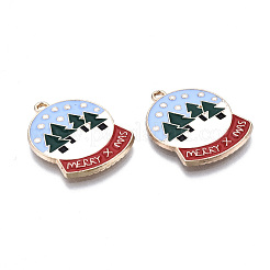 環境に優しい合金エナメルペンダント  カドミウムフリーと鉛フリー＆ニッケルフリー  単語メリークリスマスと水晶玉  ライトゴールド  カラフル  23x17x1.2mm  穴：1.4mm&nbsp;X-ENAM-Q437-065-NR