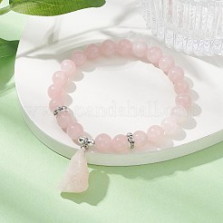 Braccialetto elasticizzato con perline di quarzo rosa naturale ed ematite sintetica&nbsp;BJEW-JB09760-03