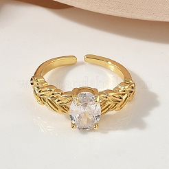 Messing Micro Pave Zirkonia Manschette offene Ringe&nbsp;RJEW-C163-25A-G